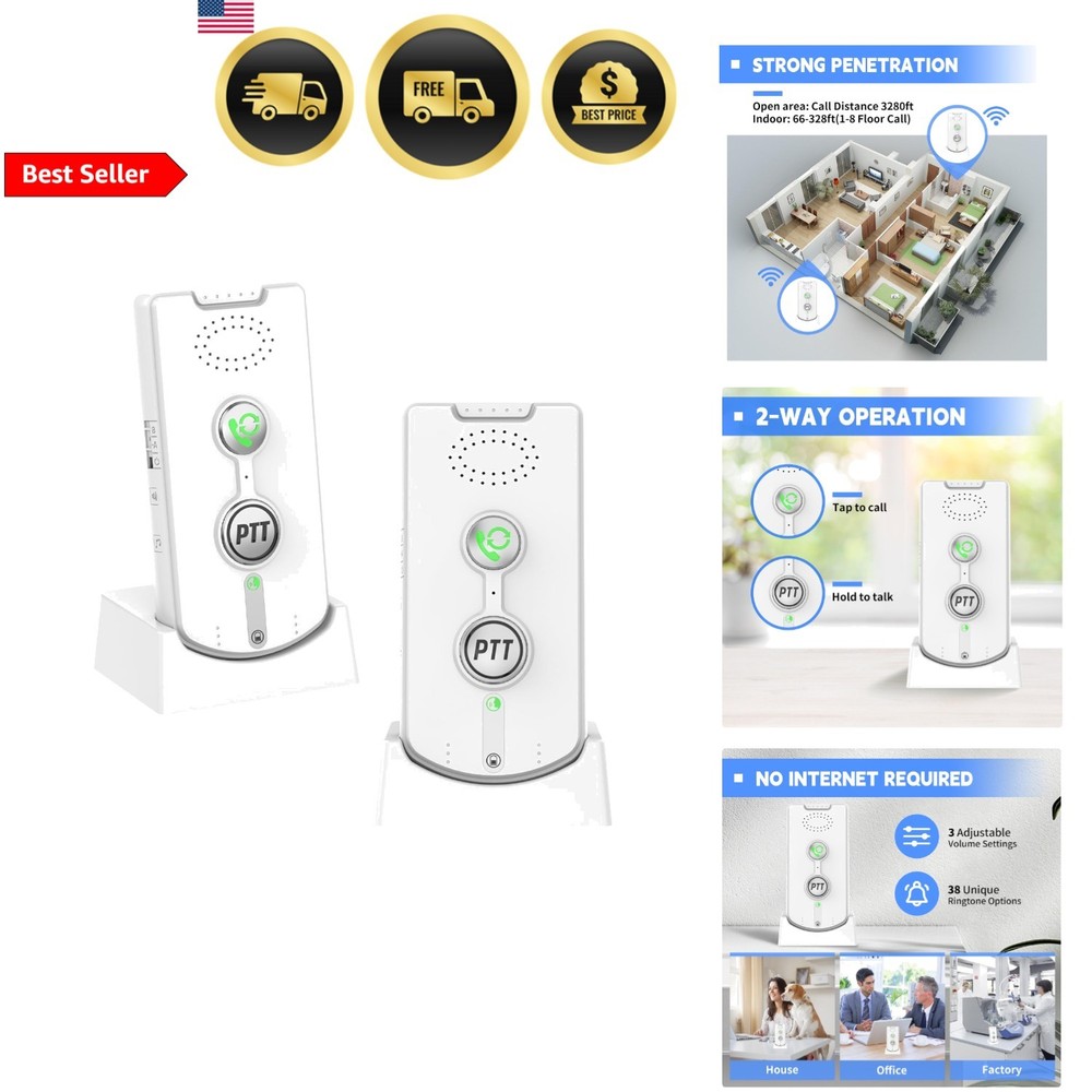Wireless Intercom System Home Office Long Range Push to Talk Dual Channels