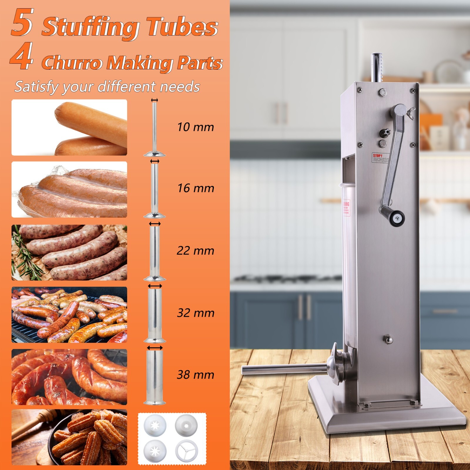 New Hakka Sausage Stuffer Meat Filler Machine 3L 5L 7L with Spanish Churro Maker