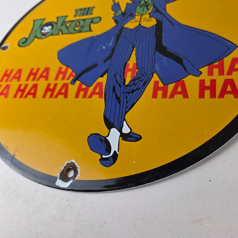Vintage Conoco Gasoline Porcelain Sign - Joker Batman N-Tane Comic Gas Pump Sign
