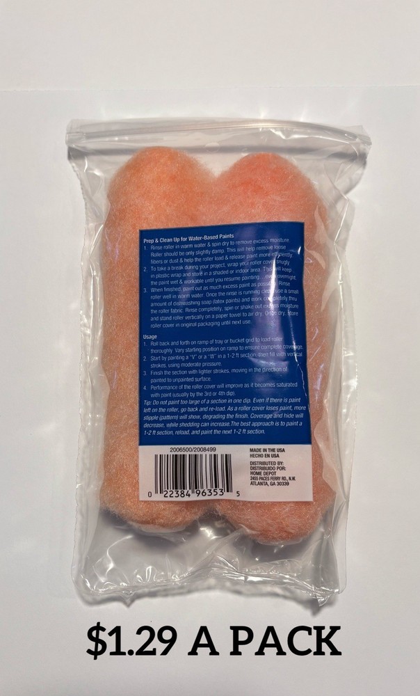6 Inch 3/4 Inch Nap 2 Pack Roller Covers