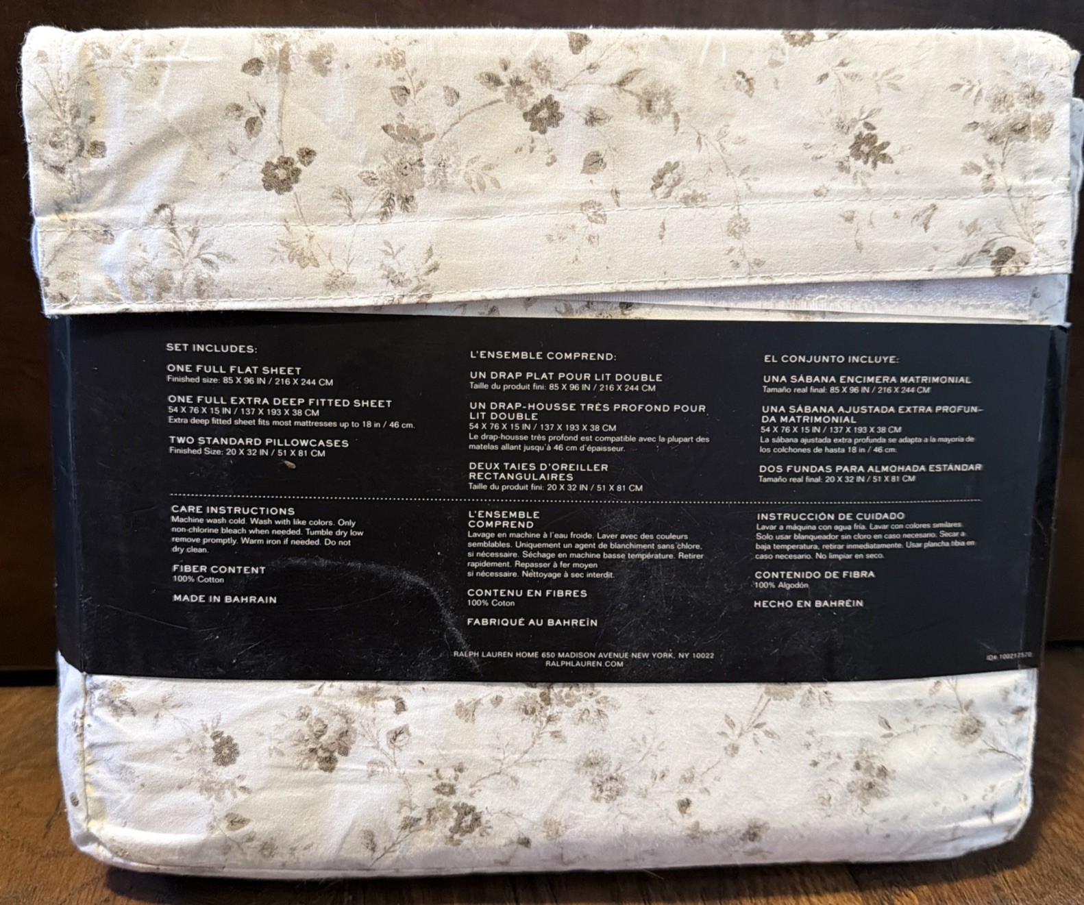 Ralph Lauren FULL Sheet Set Floral Taupe Cottage White Cotton 4 Pc