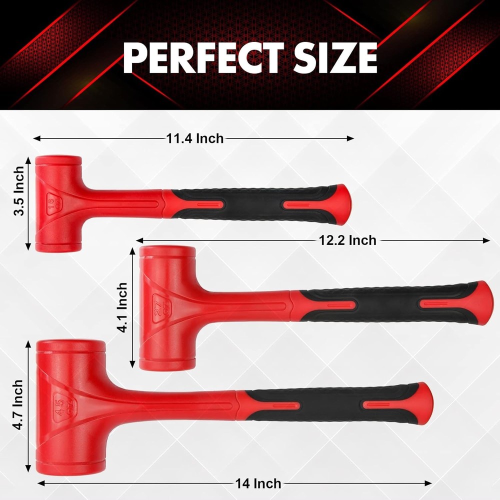 Dead Blow Hammer Set, 3 1-3LB, Red, Black