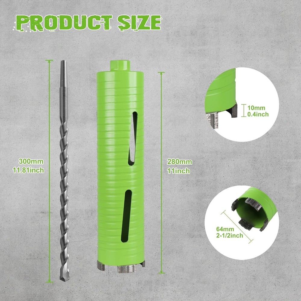 Versatile 2.5" Core Drill Bit with Dual Adapters for Concrete & Brick Projects