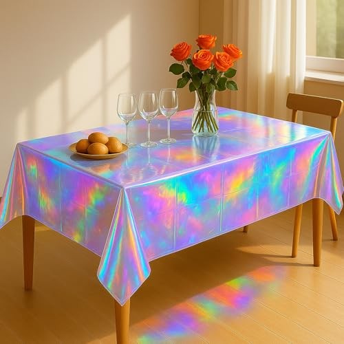 Iridescent Plastic Tablecloth 54" x 108" Iridescence Party Table 4 Pack Laser