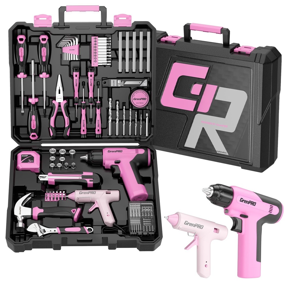 GRENPRO Pink Tool Set Drill Set, 188PCS Kit For Kit,