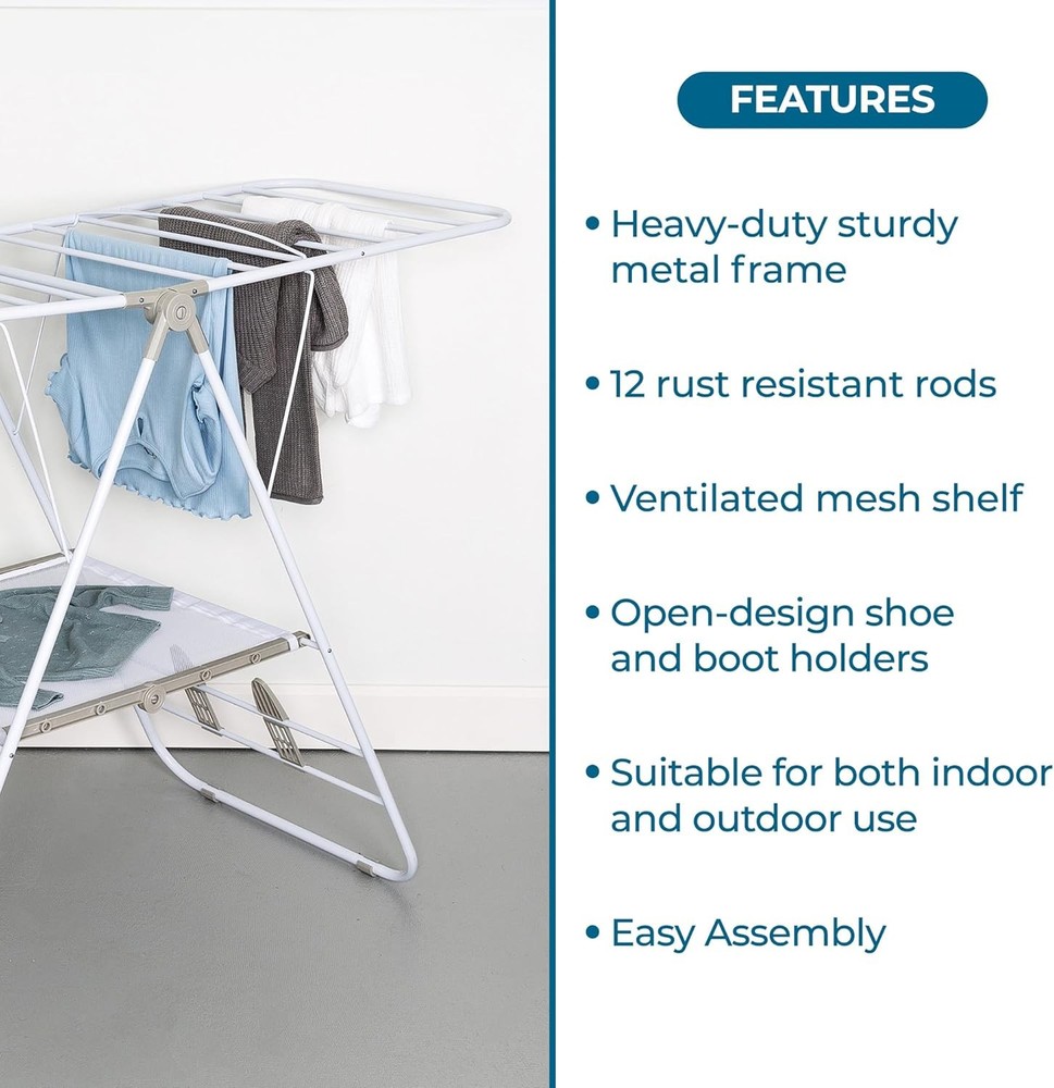 Heavy-Duty Foldable Laundry Drying Rack Portable Shoes Clothes Rack Space-Saving