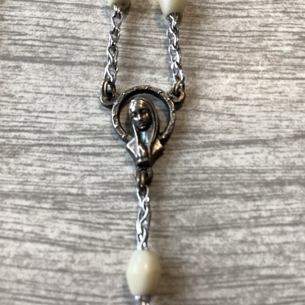 Catholic Religious 20 Inch Egg Shell Rosary Beads Marked Italy # 697