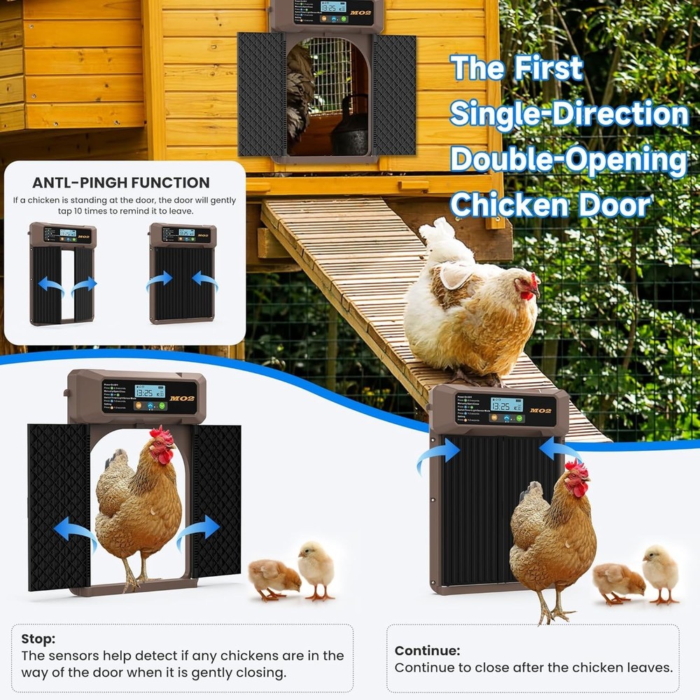 Automatic Solar Powered Chicken Coop Double Door w Remote, Light Sensors, Timer