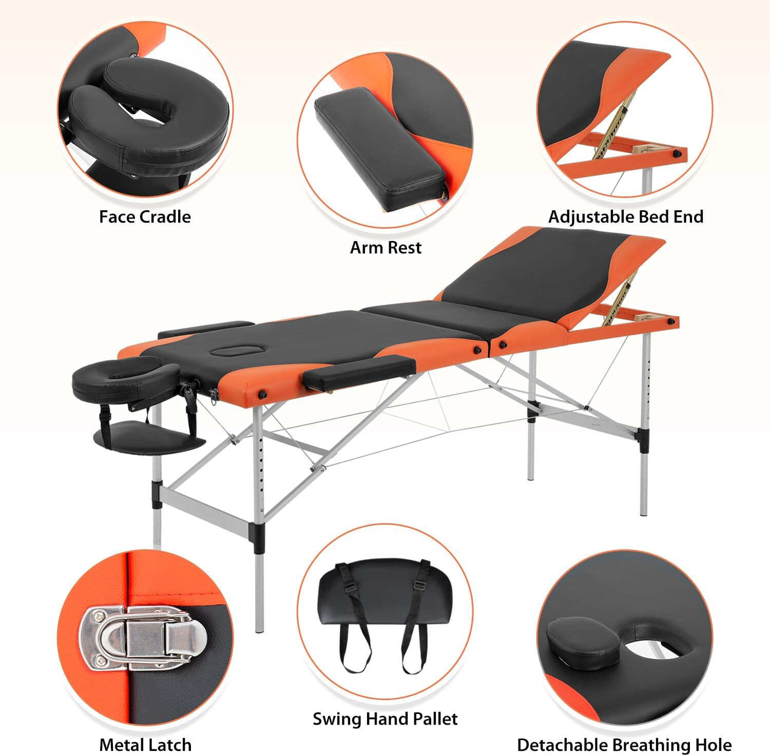 Massage Table Massage Bed 83 inch Spa Bed 3 Folding Portable Massage Table