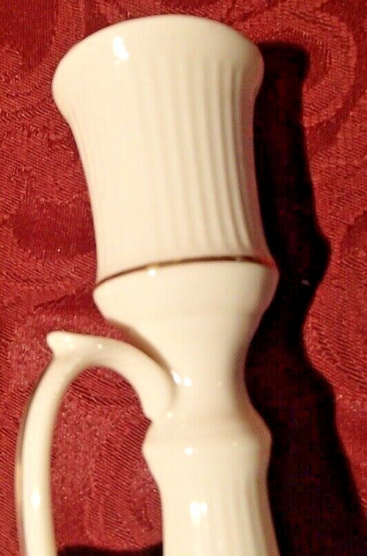 Pair 7.75" Lenox Handled Chamber Style "Cape Cod" Candlesticks Ribbed 24K Gold