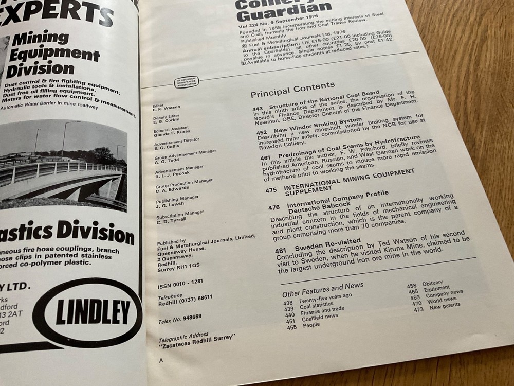 1976 COAL MINING MAGAZINE ‘COLLIERY GUARDIAN’ AS SHOWN