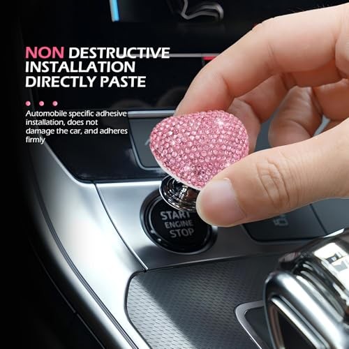 Bling Engine Start Button Switch Cover, Heart Decorative Push-to 1 PC Pink #02