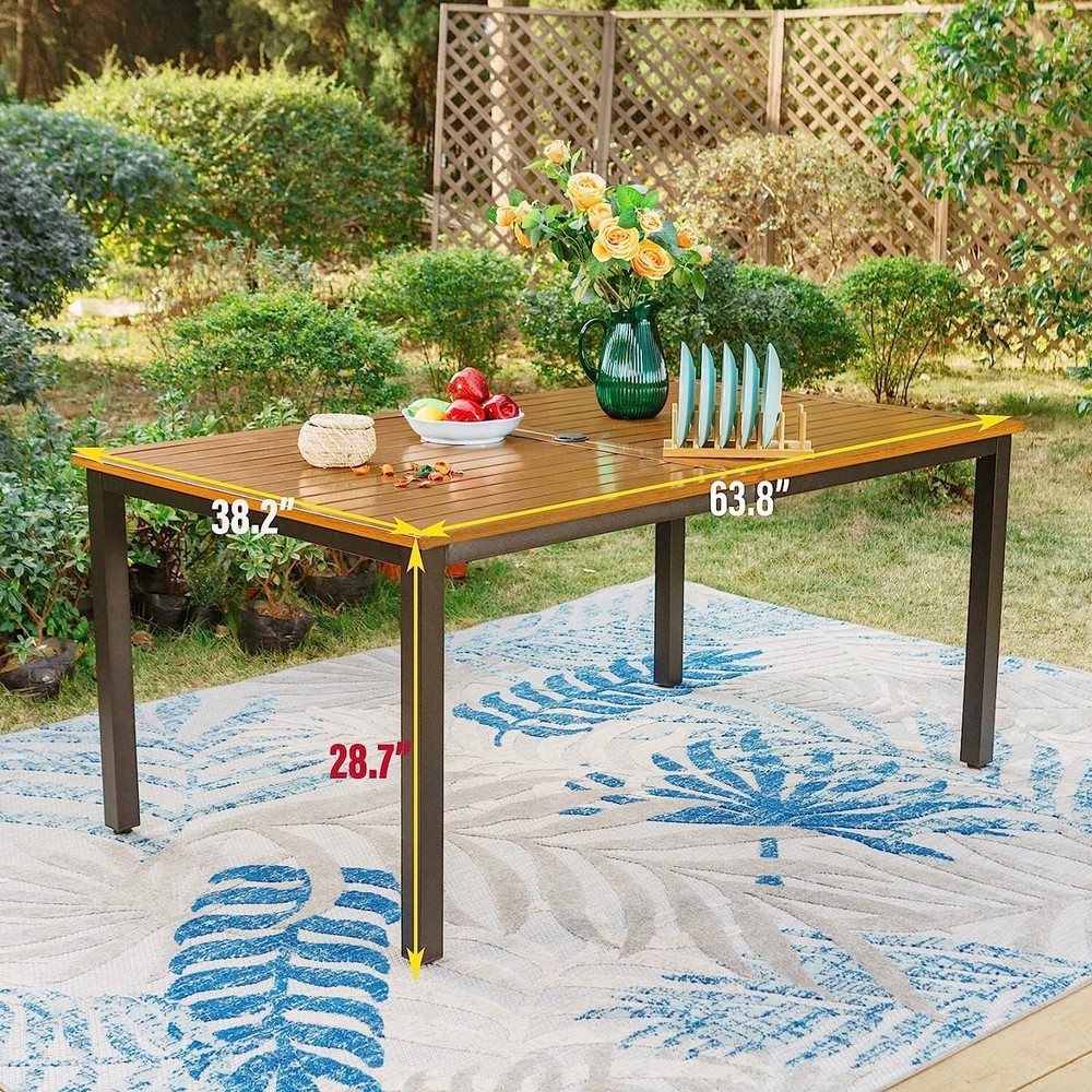 Outdoor Patio Dining Table Rectangular Porch Backyard Deck Table w/Umbrella Hole