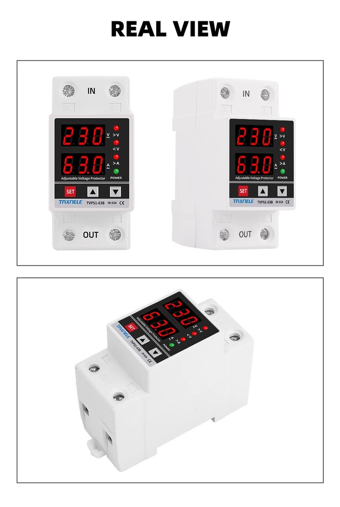 220V 63A Adjustable Voltage Relay Over Under Voltage Protector Wattmeter Meter