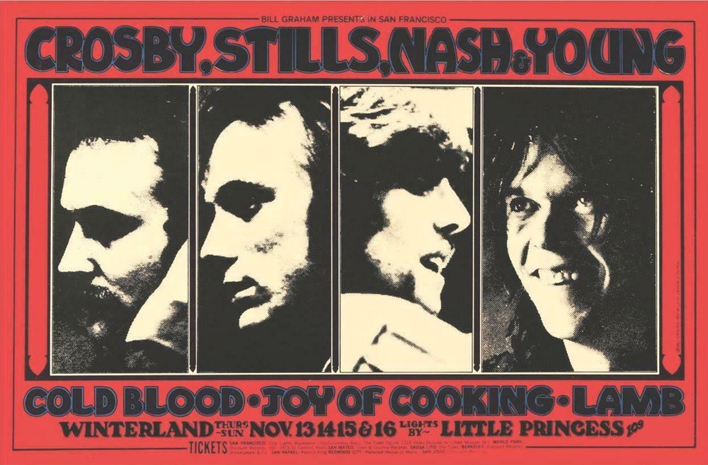 CROSBY, STILLS, NASH & YOUNG 1969 WINTERLAND BALLROOM 2nd PRINT POSTER NM 2 MINT