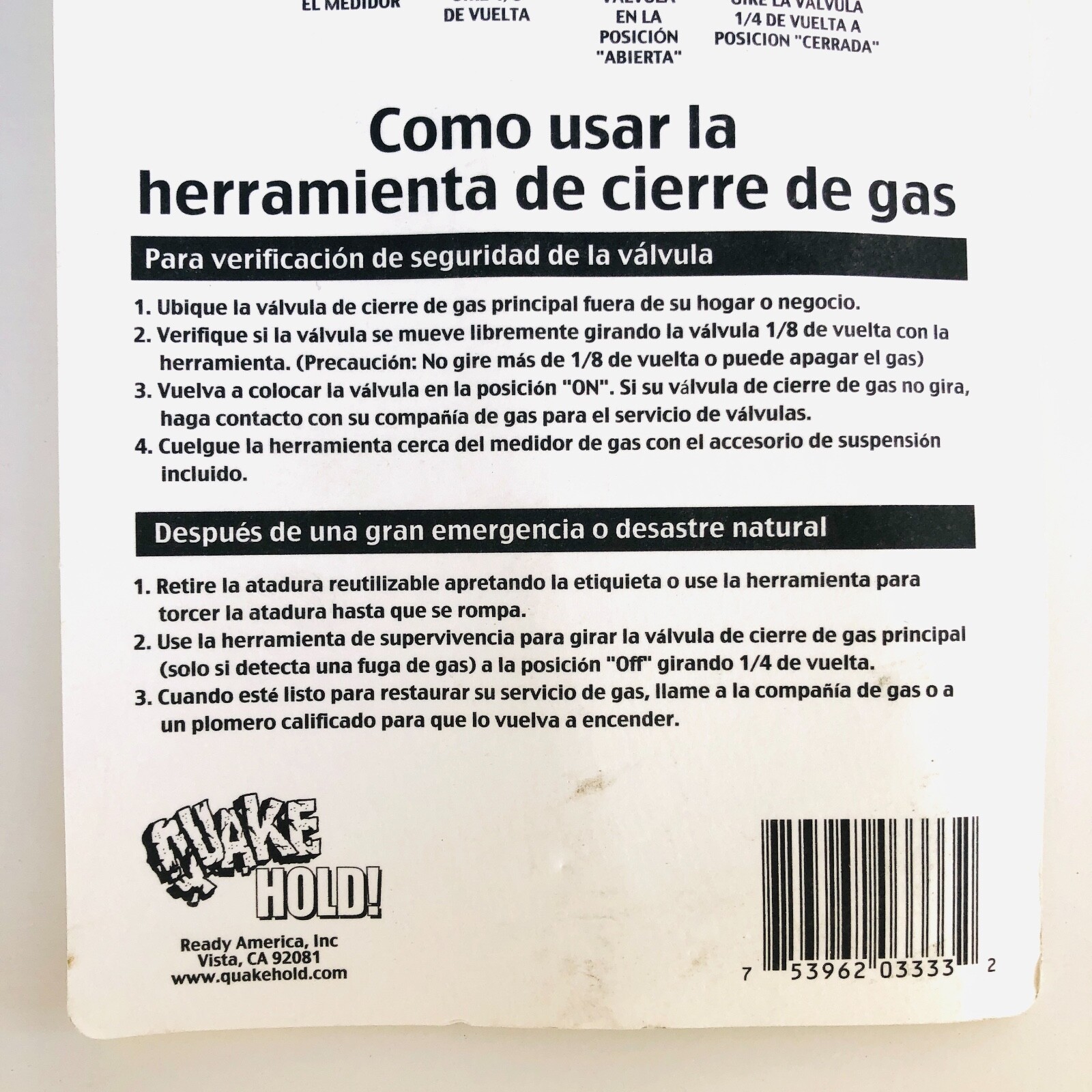 Emergency Gas Water Main Valve Shut-off Wrench Tool Plumbing Survival 1/2 & 3/4"