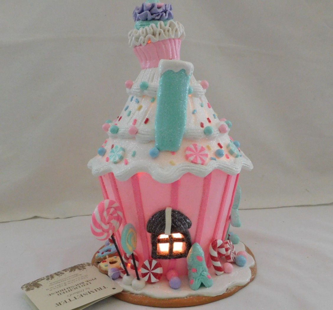 New 2025 Trimsetter Gingerbread Light Up LED "Round Pink House" 9.5"T x 7.5"