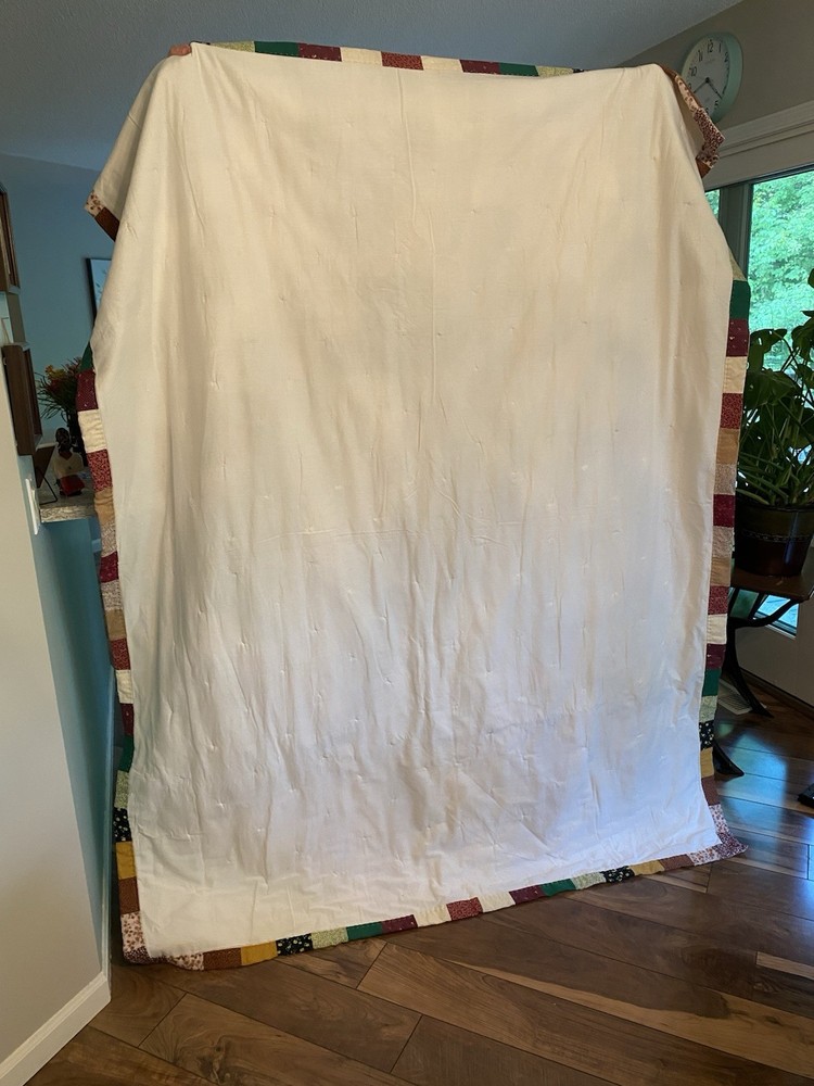 Handmade Machine Stitched Patchwork Quilt 66x85 Signed Tag Button Accents