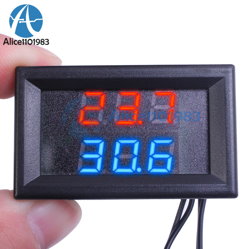 Blue Red LED Display DC4-28V Thermometer w/ NTC Metal Probe Temperature Sensor