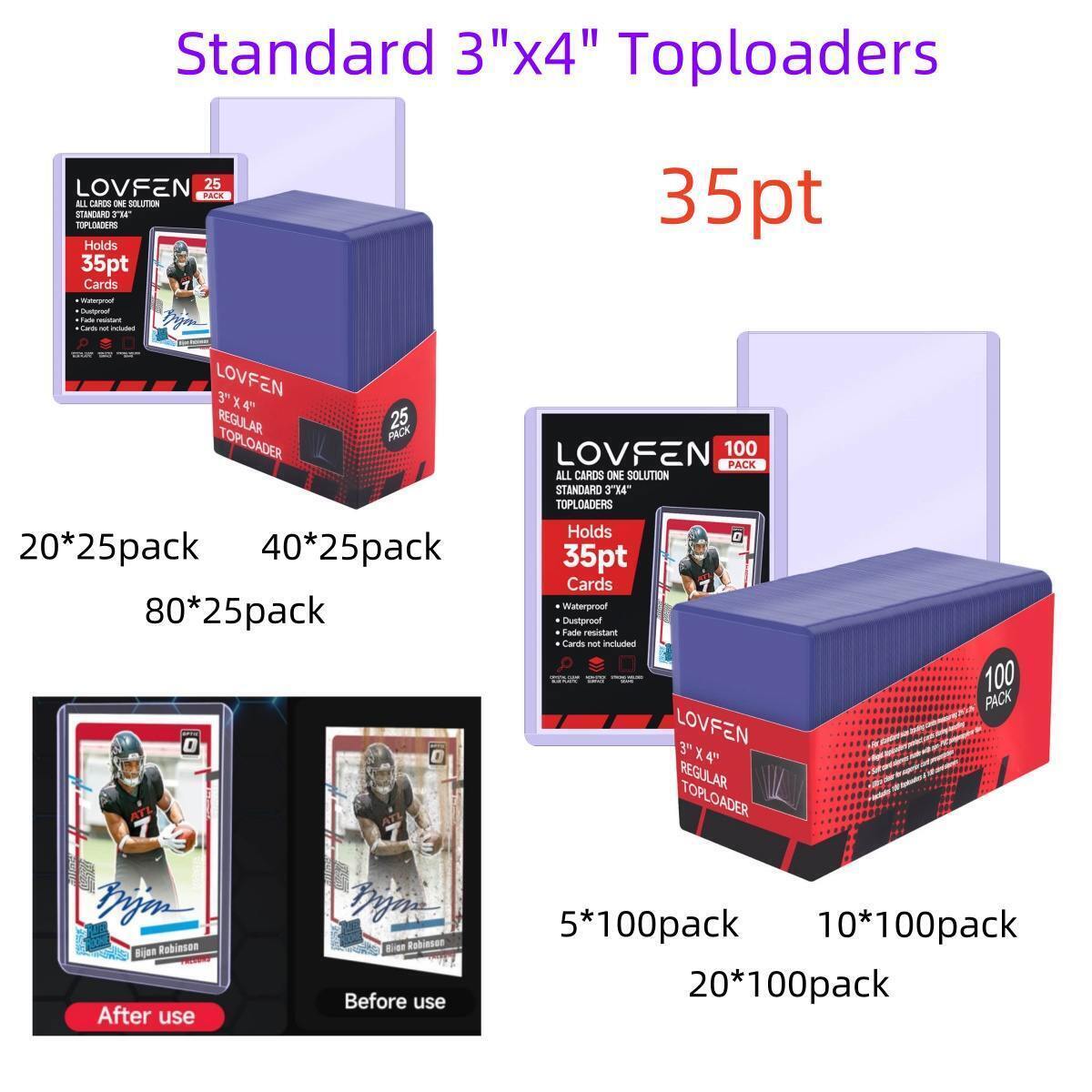 500/1000/2000CT Standard 3"x4" Regular Toploaders For 35pt Trading Sports Cards