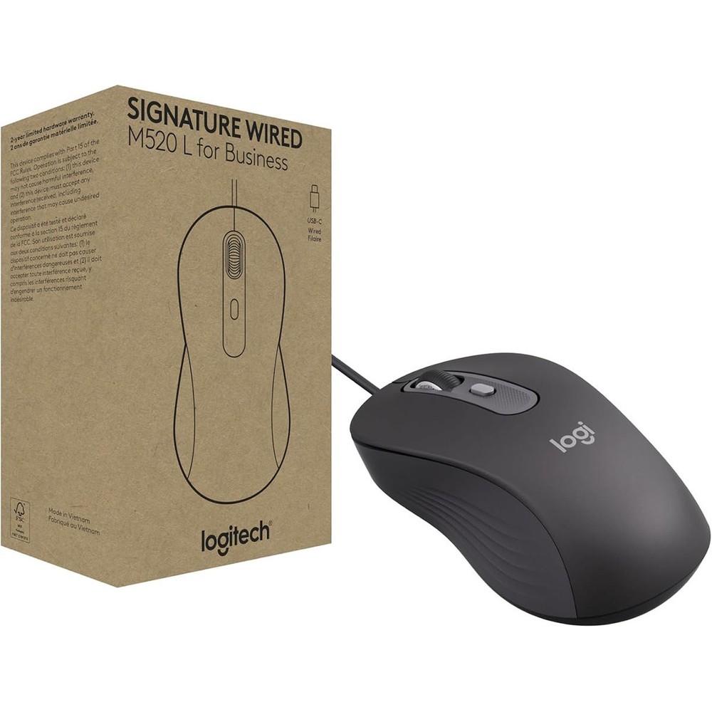 Logitech Signature M520 USB-C Wired Mouse, Large, Graphite