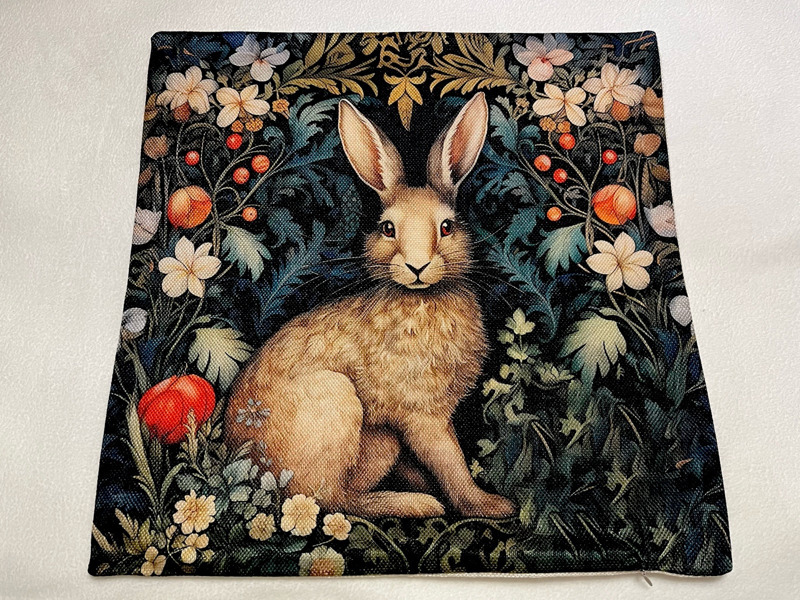William Morris Abstract Floral Bunny Design Linen Throw Pillow Cover Home Decor