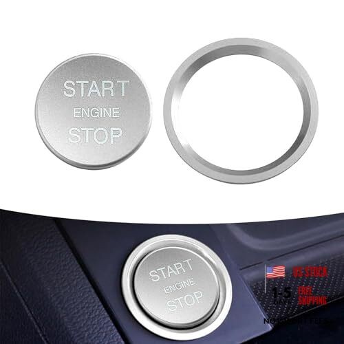 Car Button Decoration, Engine Button Starter Cover, Ignition Ring 2 PCS Silver