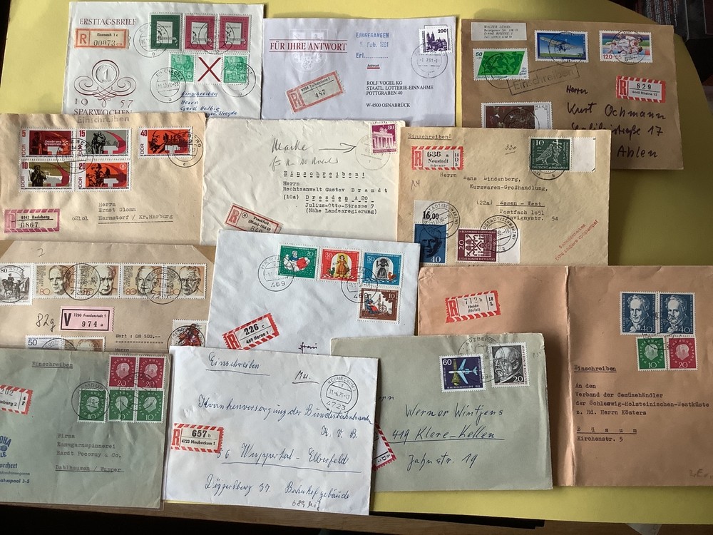 Germany Registered mail 12 postal stamps covers items Ref A575