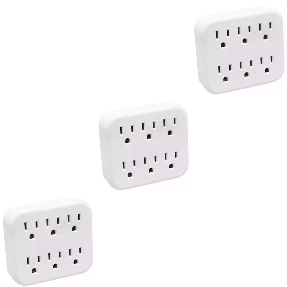 3 Pack White 6 Outlet Wall Outlet Adapters Multi Plug Power Splitters Electrical