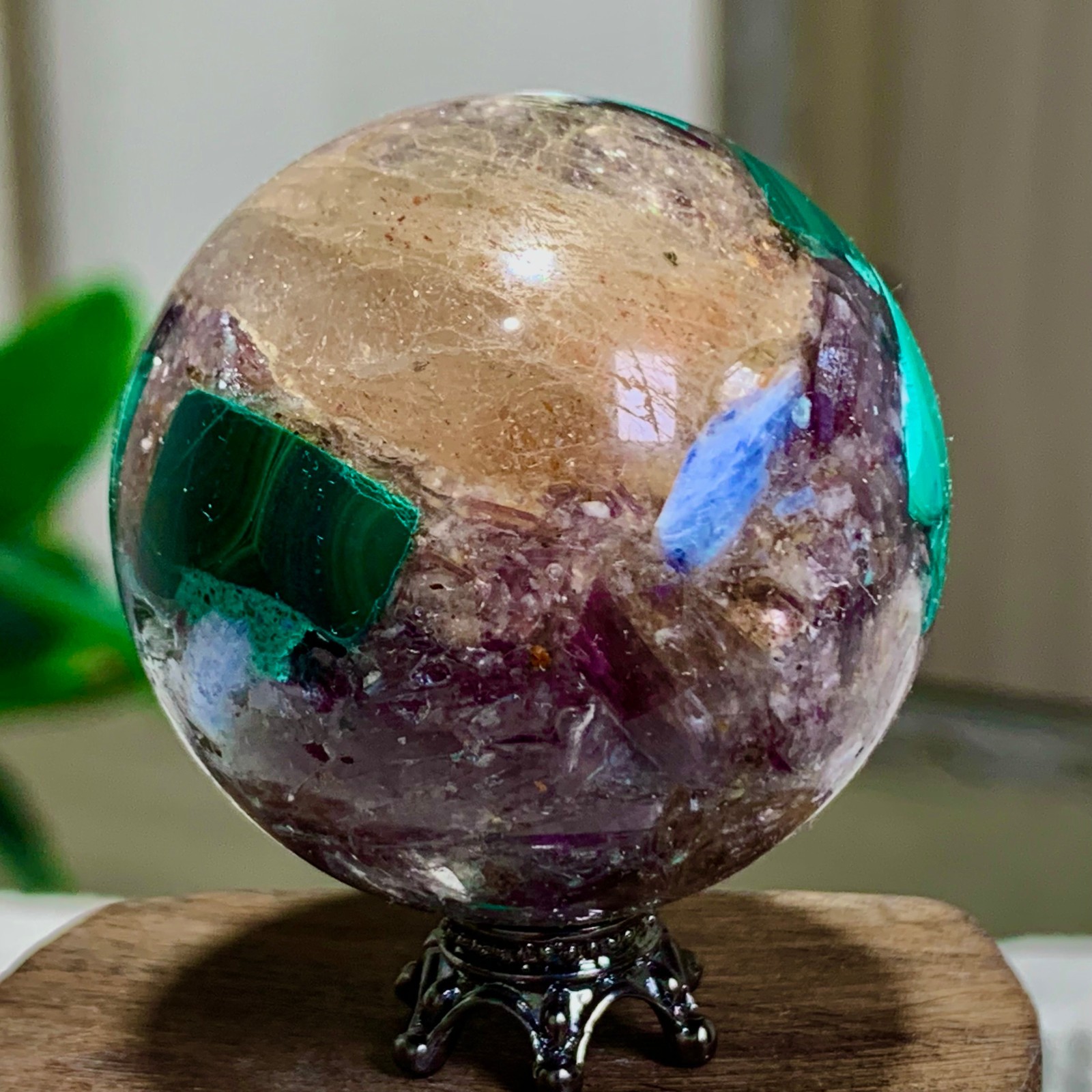 97G Newly discovered rare malachite purple mica symbiotic sphere restoration