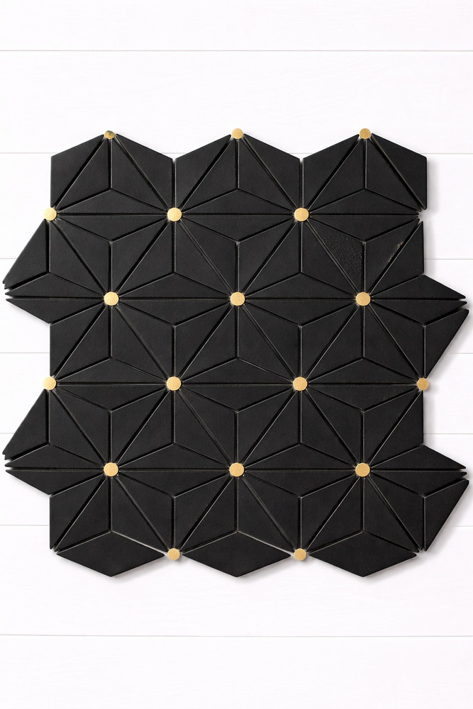 3D Wall Panel Tiles Black Geometric Basalt Nova Noir Set Modular