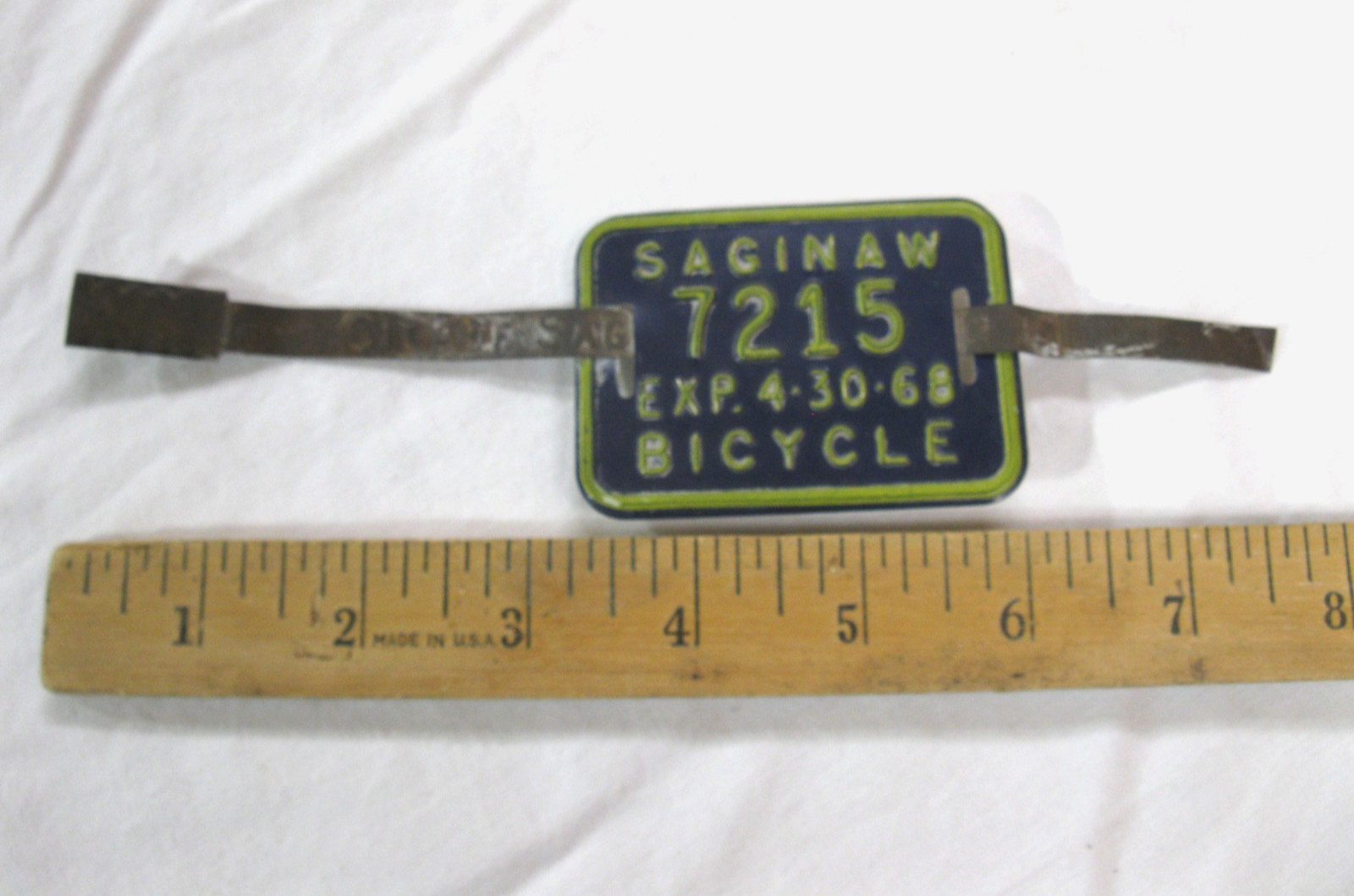 1968 SAGINAW MI MICHIGAN Bicycle Bike License Plate & Seal Tag