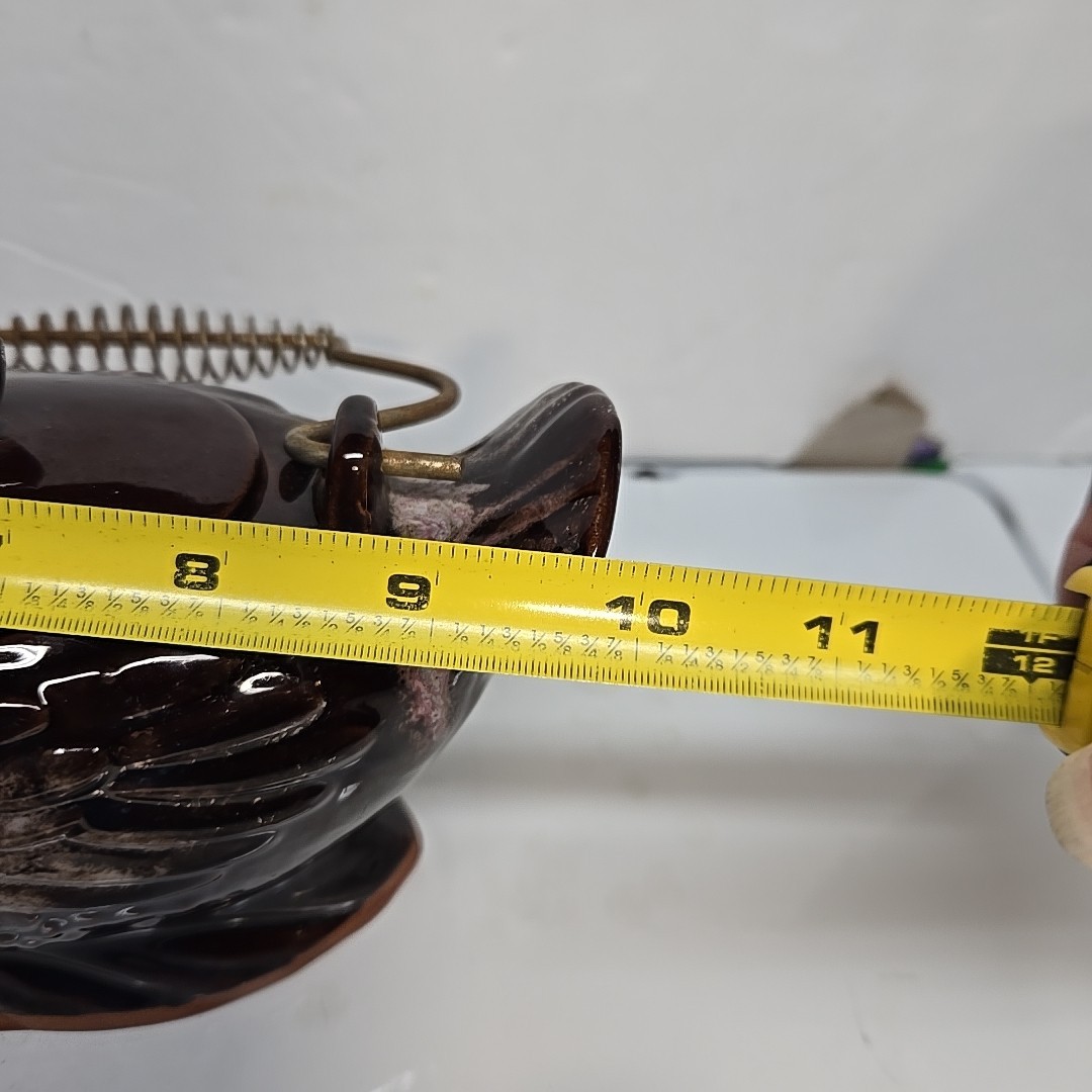 Vintage 1950's Redware Bird Shaped Teapot with Metal Spirl Handle 10in Long