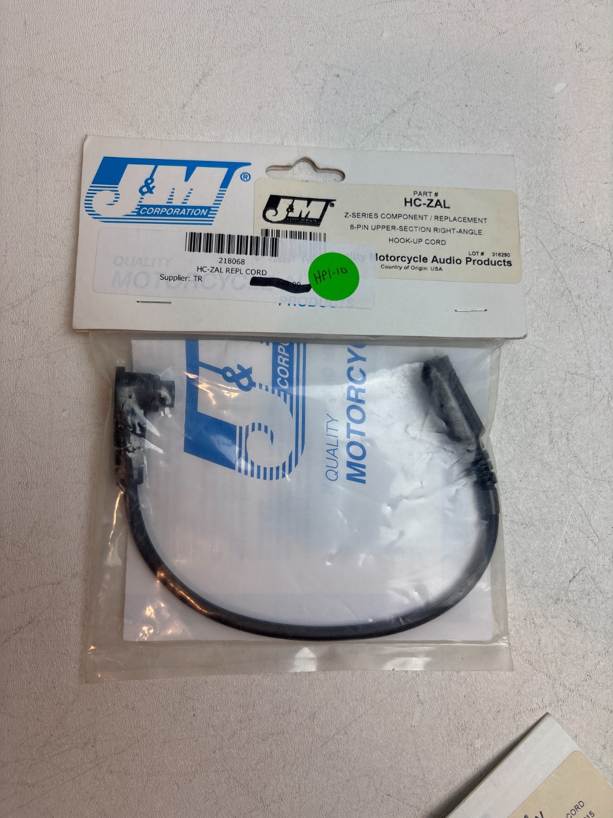 J&M HC-ZAL Z-Series Replacement Upper-Section Right Angle Hook-Up Cord New