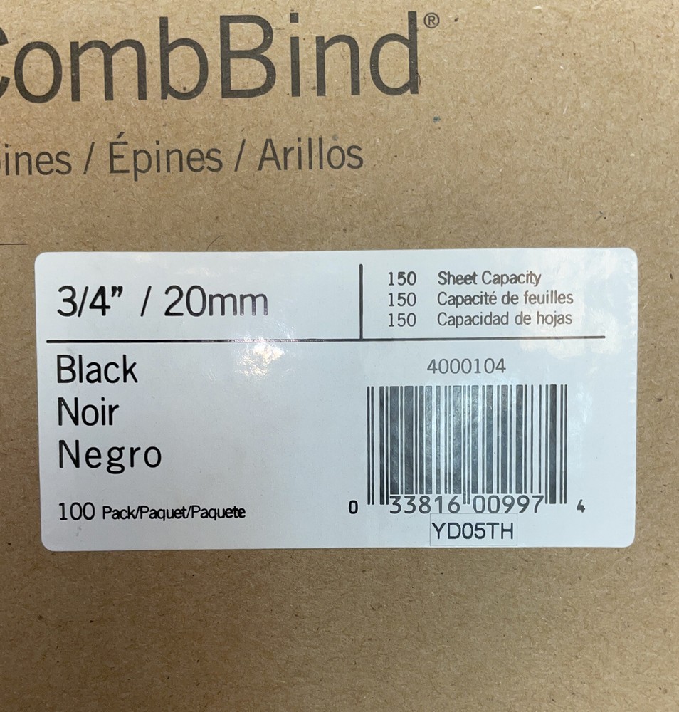 Combbind Standard Spines, 3/4" Diameter, 160 Sheet Capacity, Black, 100/Box