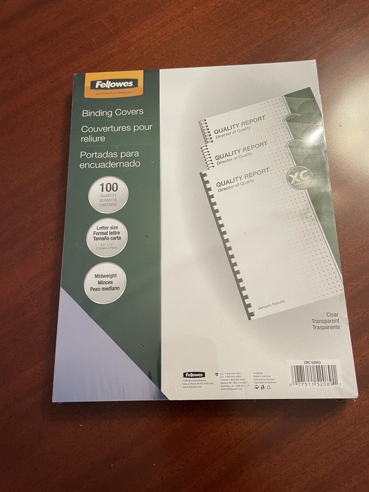 Fellowes Binding Covers 100 quantity letter size MIDWEIGHT TRANSPARENT CLEAR