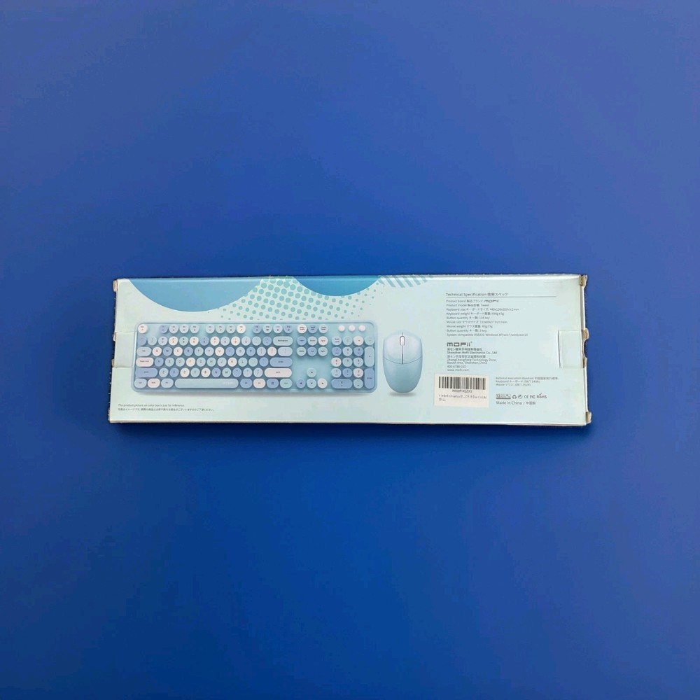 Mofii Sweet Wireless Keyboard Mouse Combo Retro Keycap Typewriter Blue White