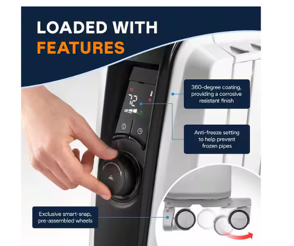 DeLonghi 1500W 5120 BTU Electric Oil Filled Radiator - White (TRD50615E)