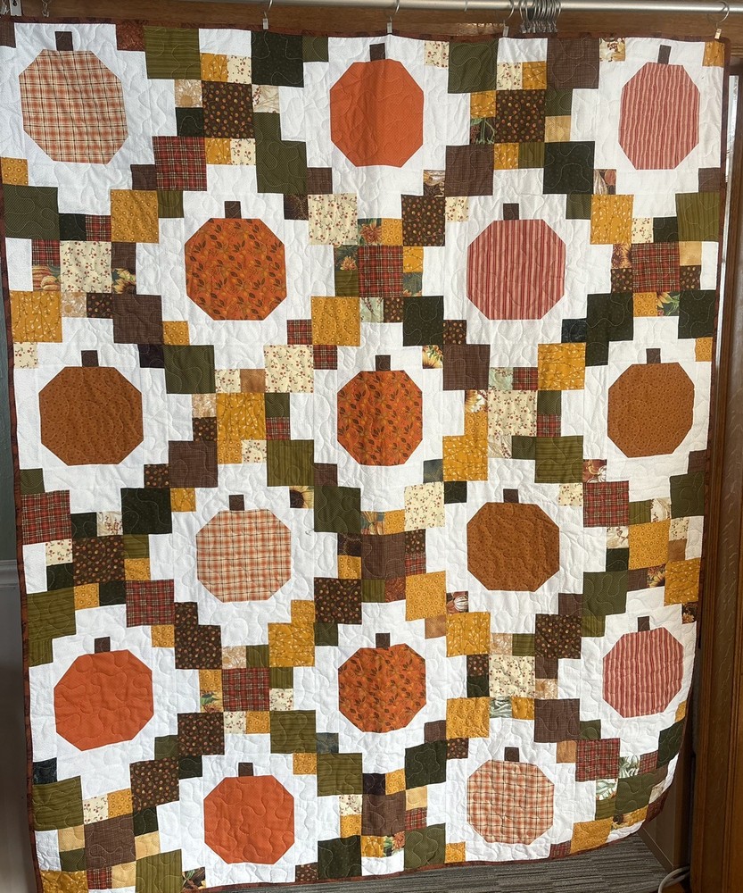 Handmade throw size brightly autumn pattern quilt
