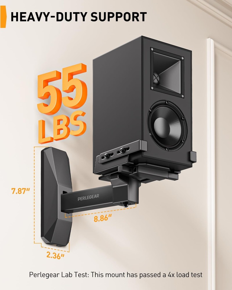 Speaker Wall Mounts, Bookshelf Speaker Mounting Brackets with Dual Side Stabl...