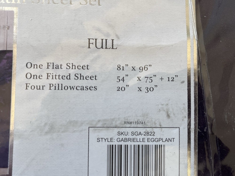 Gabrielle Satin 6-Piece Purple Solid Polyester Full Sheet Set New Opened Package