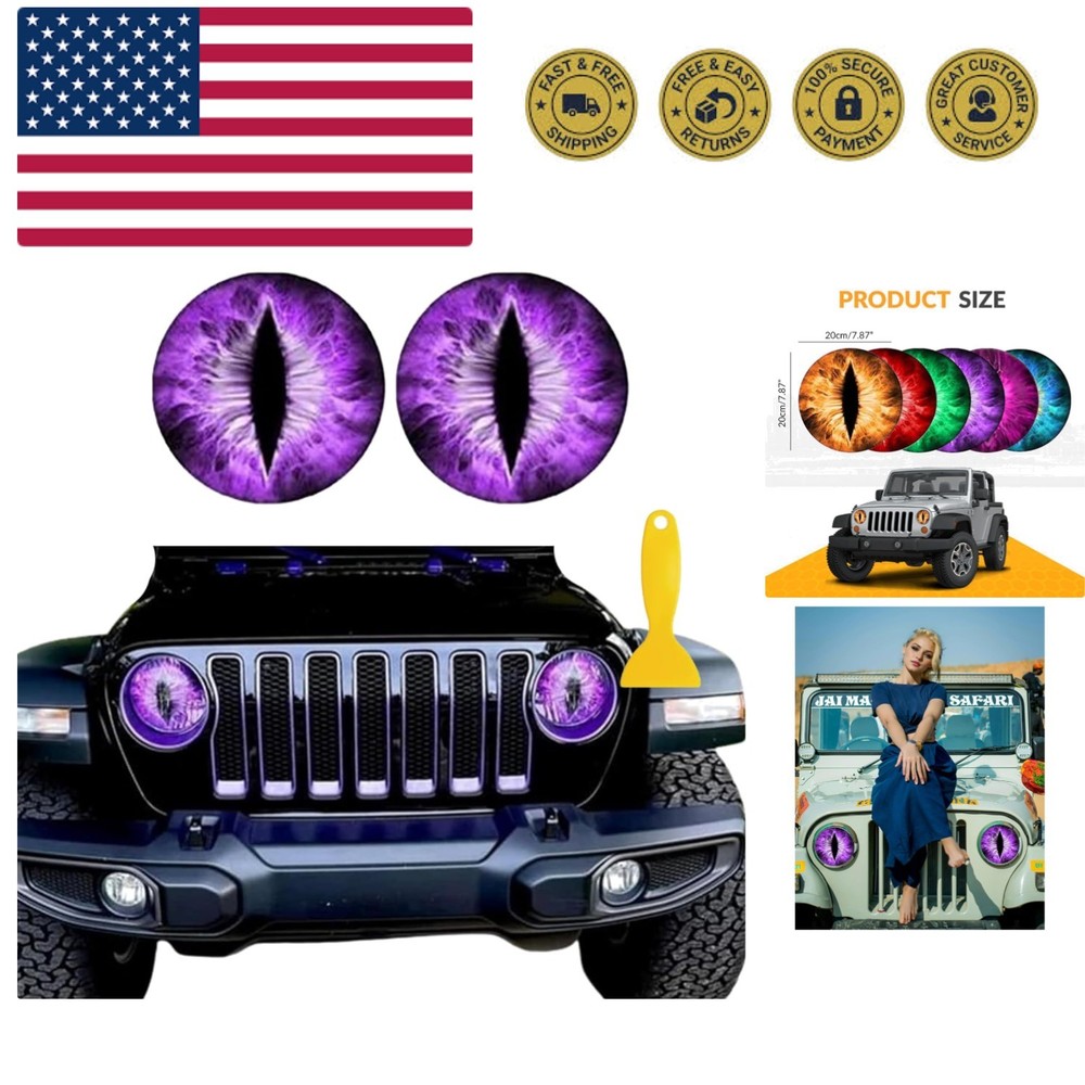 Beast Eyes Headlight Decals Pair, Eyes Decal for Jeep Headlights, Round Headl...