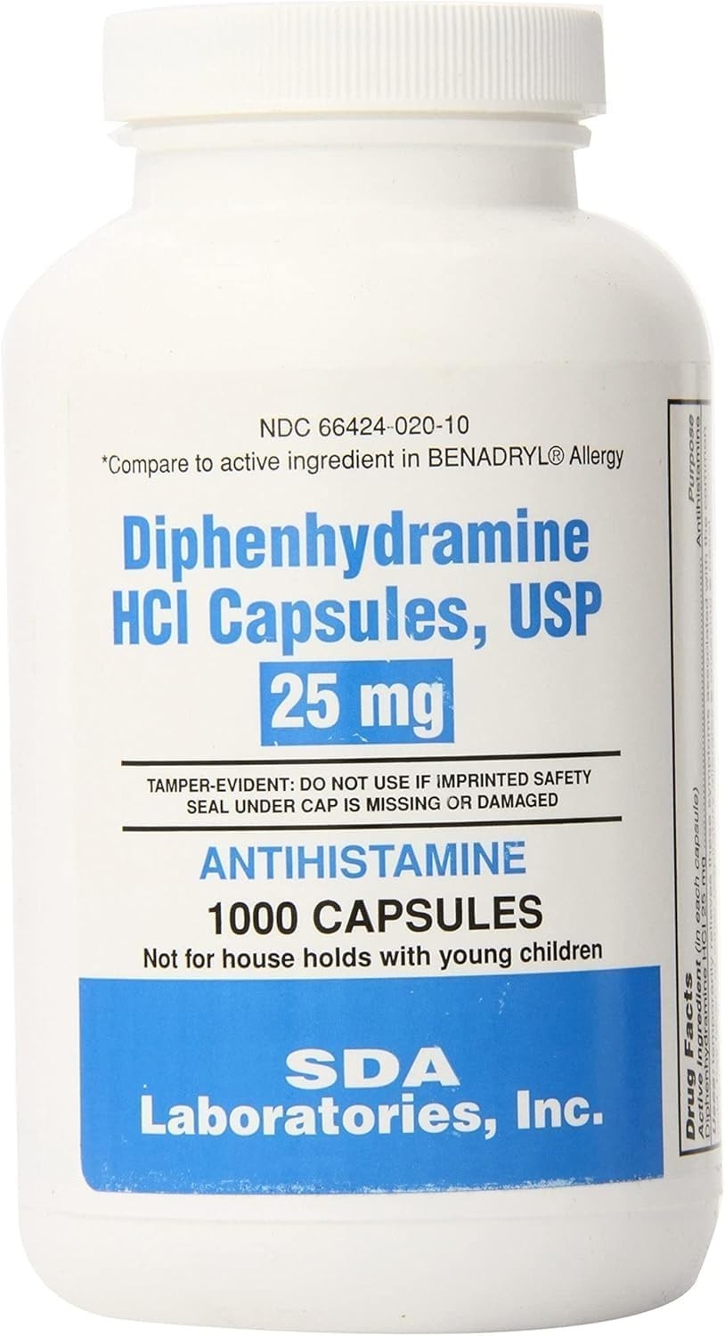 DIPHENHYDRAMINE 25MG 1000ct capsules, SDA LABS, Allergy Relief