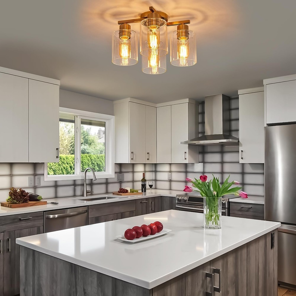 Semi Flush Mount Ceiling Light Kitchen Lighting Fixtures Ceiling Brushed Nick...