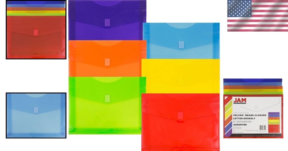 6-Pack Translucent Expansion Envelopes - Hook & Loop Closure for Secure Storage