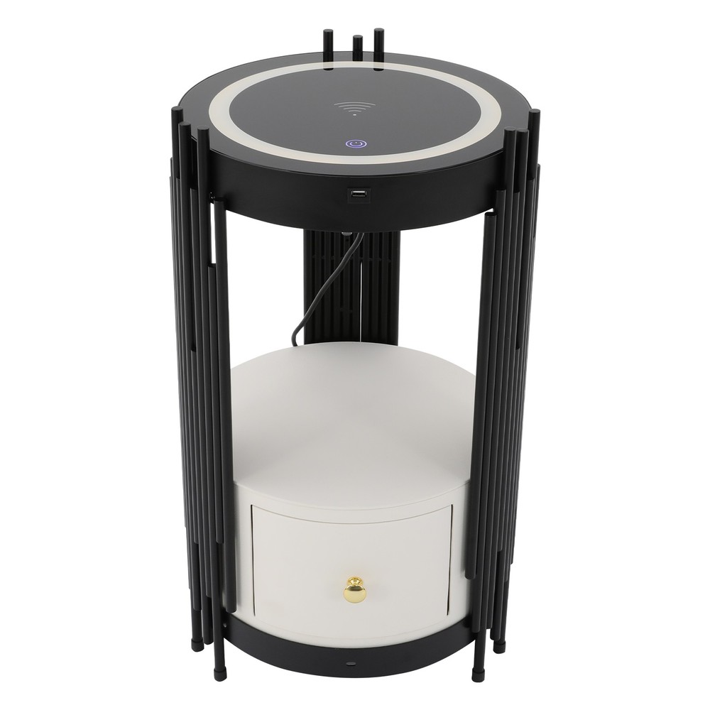 LED Bed Side Table Smart Nightstand w/ Wireless Charging Station Side/End Table