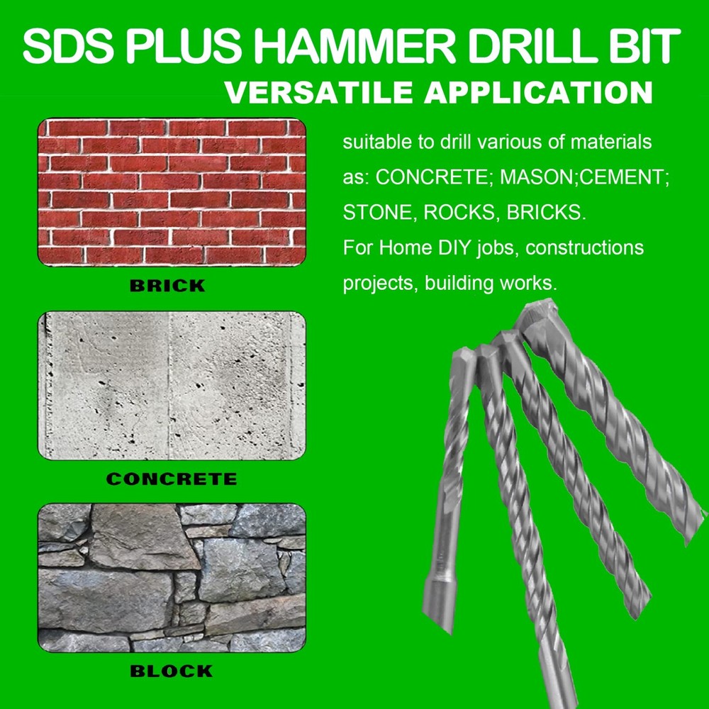 8PCS SDS Plus Rotary Hammer Drill Bit Set Carbide Tip Masonry Concrete Tool Kit