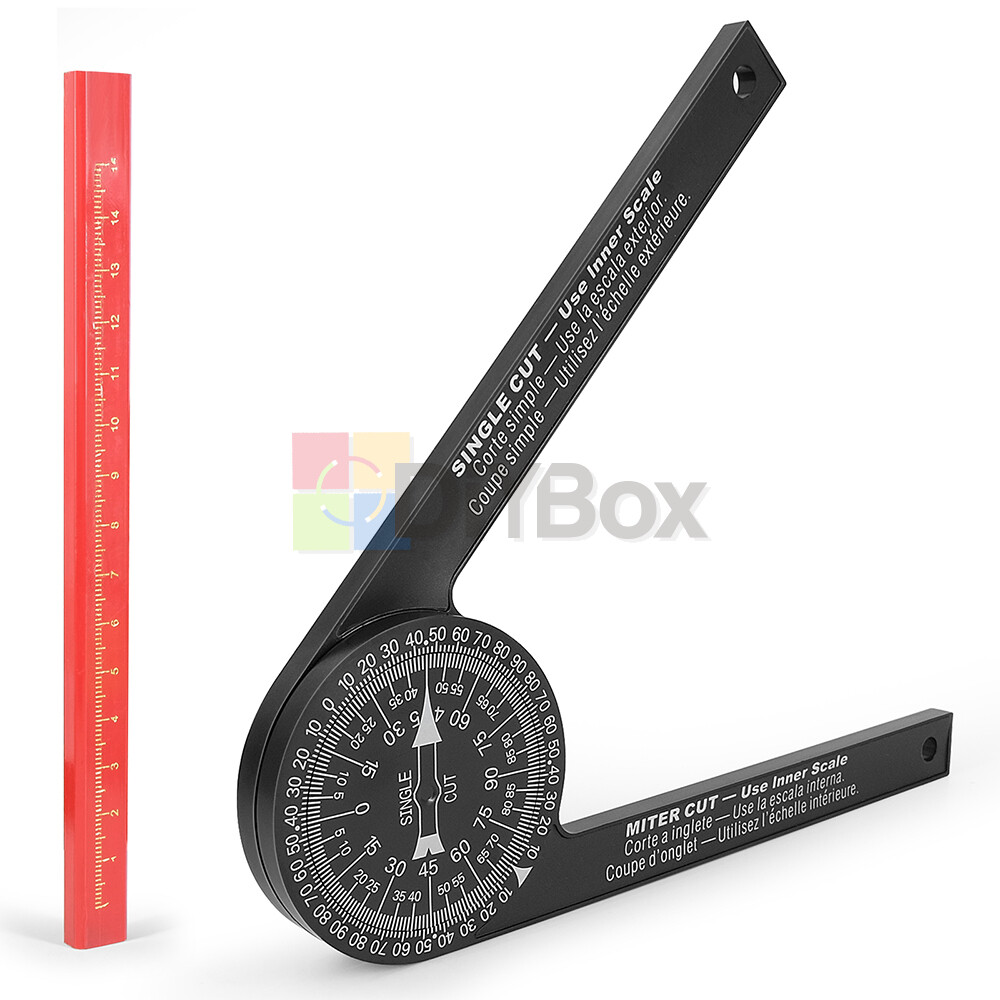 Woodworking Saw Protractor Angle Finder Level Meter Goniometer + Marking Pencil