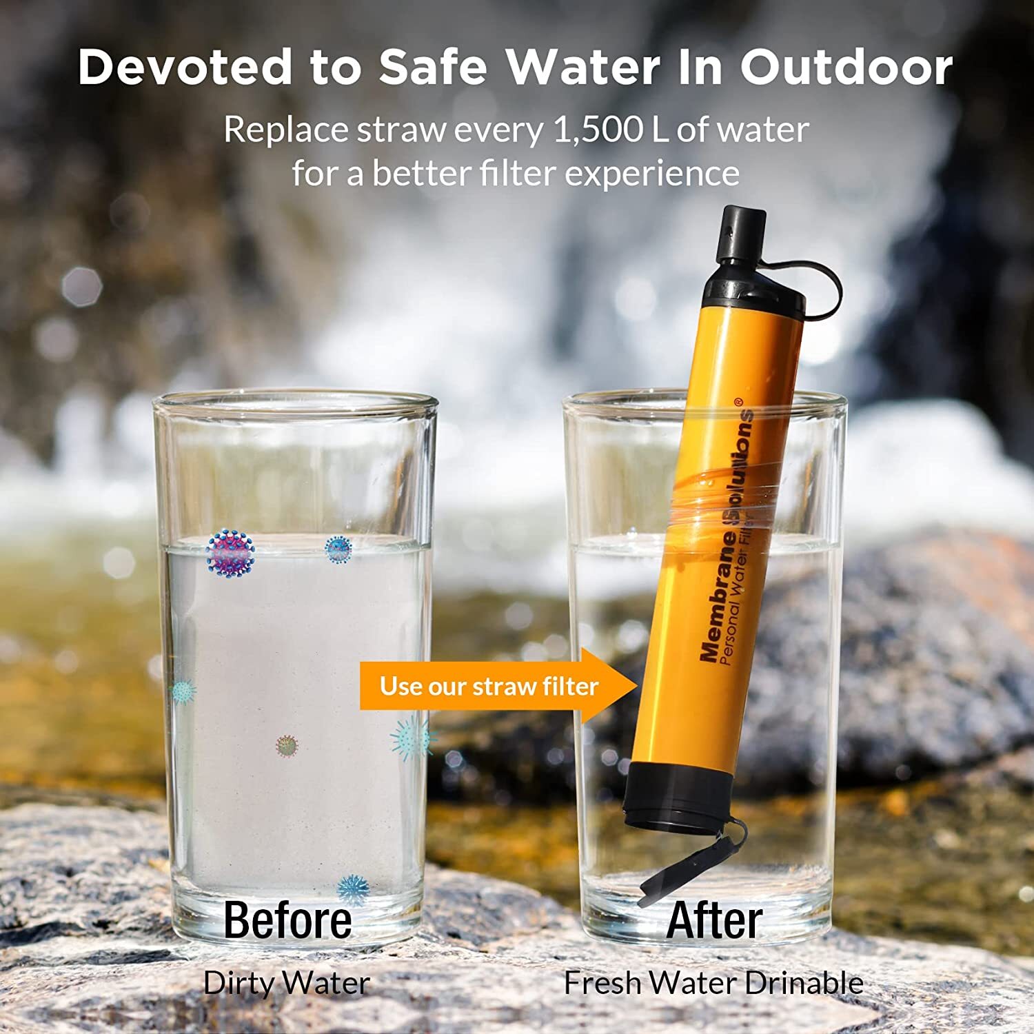 Personal Water Filter,Portable Water Purification Straw Water Filter Camping
