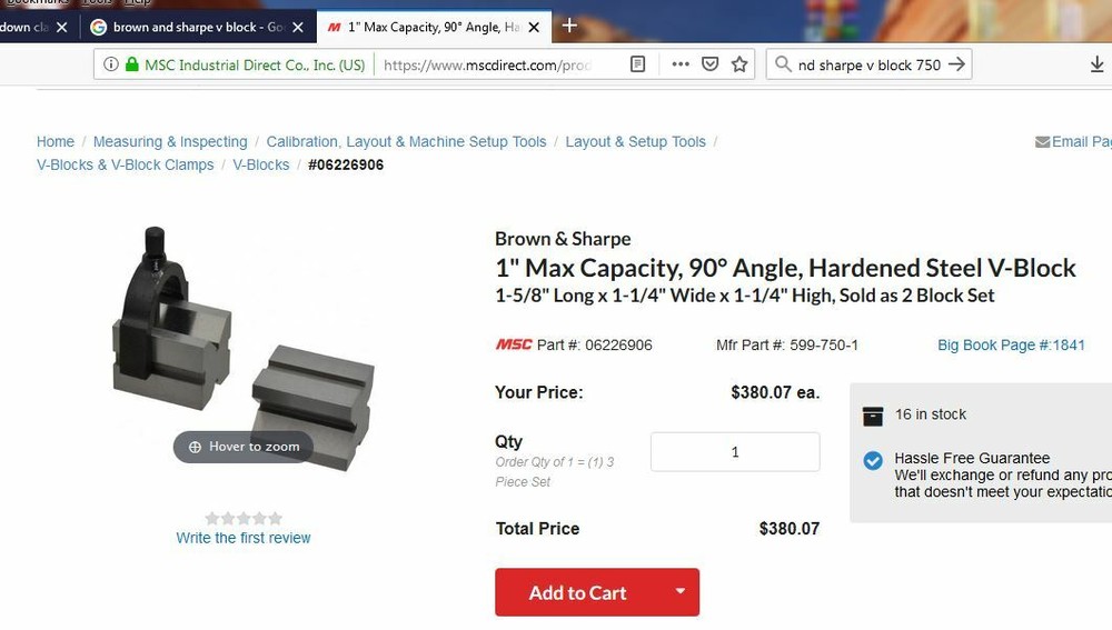 B&S Brown & Sharpe V-Blocks machinist work hold tools 750 A